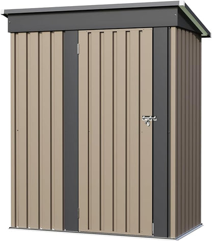JUMMICO Metal Outdoor Storage Shed 5 x 3 FT Metal Shed with Lockable Door,Waterproof Garden Tool Shed Storage House for Backyard Patio Lawn, Brown
