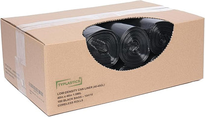 TYPLASTICS 40-45 Gallon Trash Bags Can LIners Heavy Duty 40x46" 1.5 Mil, Black 100 Count