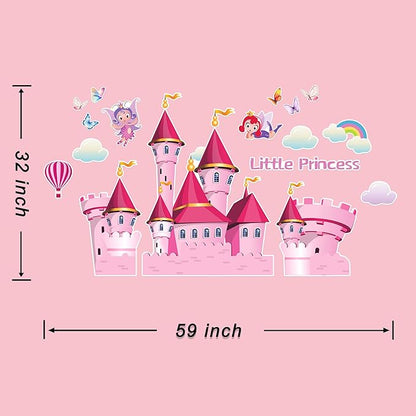 3D Castle Wall Stickers for Girls Room Decor Wall Decals Peel and Stick for Girls Bedroom Large Pink Princess Pictures Kids Murals Wallpaper Art Inspirational Decor for Nursery Toddler