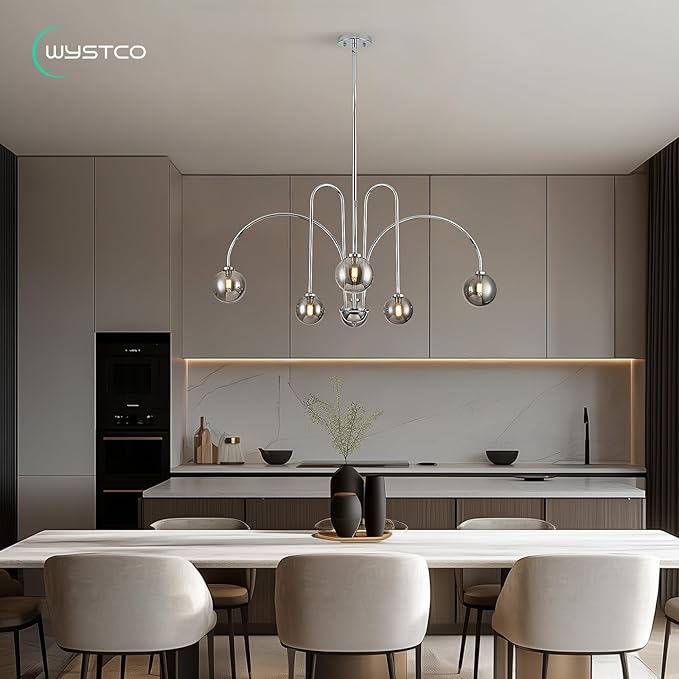Modern Sputnik Globe Chandelier, 6-Light Chrome Linear Chandeliers