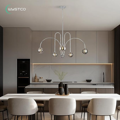 Modern Sputnik Globe Chandelier, 6-Light Chrome Linear Chandeliers