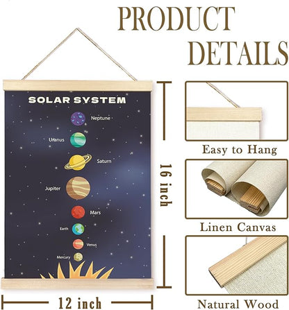 CGBHW Solar System Poster Hanger Frame, Outer Space Planet Solar System Posters Wall Art Hanging Decor for Toddler Boy Kids Room Playroom Nursery，Astronomical Education Wall Art Decor, 12x16Inch