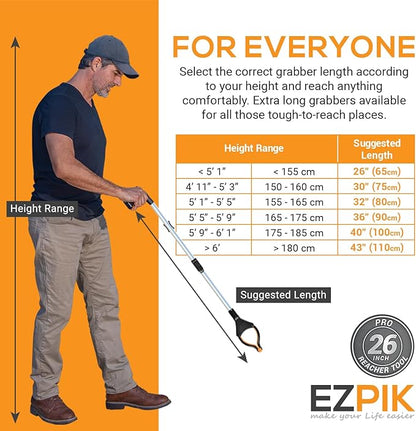 EZPIK® Grip Aid Tool Grabber Reacher + Magnets - Grabbers for Seniors, Trash Picker Upper Grabber - Trash Grabber Tool- Reacher Grabber Pickup Tool (Silver, 26" (Pack of 2))