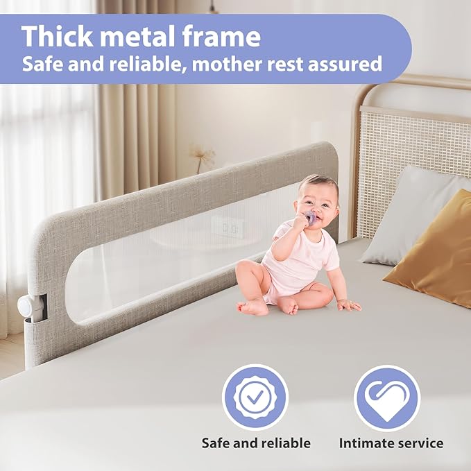Toddler Bed Rail Guard for Baby - Toddlers Bed Rail for Queen Full King Twin Crib Bunk Size Bed Adjustable Heights & Foldable Portable Bedrail Extra Tall Child Safety Side Railing Guards for Kids(59")