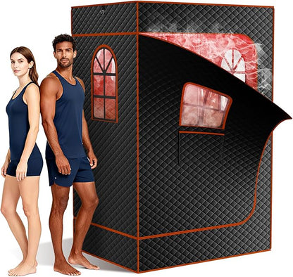 DoCred Upgraded 2 Person Portable Infrared Sauna Box, Extra Large Portable Steam Sauna for Home,Personal Sauna Tent Full Body with 2 Steamers, 2 Folding Chair,Remote Control