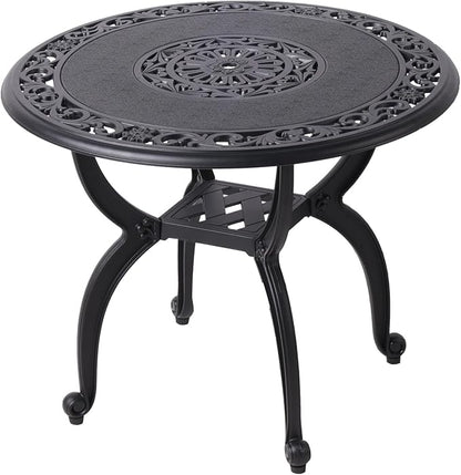 Cast Aluminum Side Table for Outdoor Patio, Garden, Balcony - All Weather Coffee Table (Black, Round 24"), WIL001