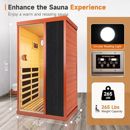 1 Person Sauna Far Infrared Sauna 800W Indoor Home Sauna Low EMF 110V with Control Panel 7 Color Light 28.7 * 35.2 * 61.4 inch