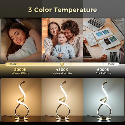 Bedside Table Lamp, LED Touch Dimmable Spiral Desk Lamp