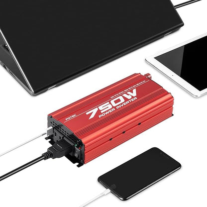 POTEK 750W Power Inverter DC 12V to AC 115V Car Converter with 2A USB Charging Port