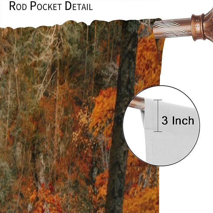 Autumn Waterfall Blackout Windows Curtains, Rustic Farmhouse Fall Forest Landscape Window Drapes, for Living Room Bedroom 42" W X 54" L