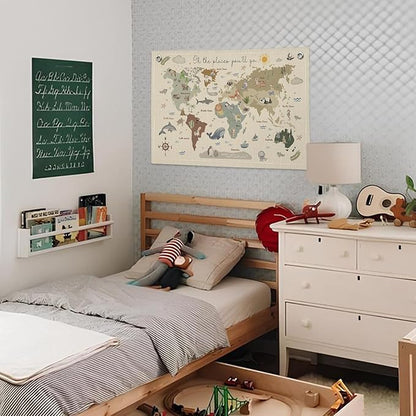 Wheatwin World Map for Kids, World Maps Banner for Playroom Wall 20x30, World Map Cute Wall Hanging Decor Banner Flag for Playroom Nursery Classroom Boys Girls Kids Room Prints