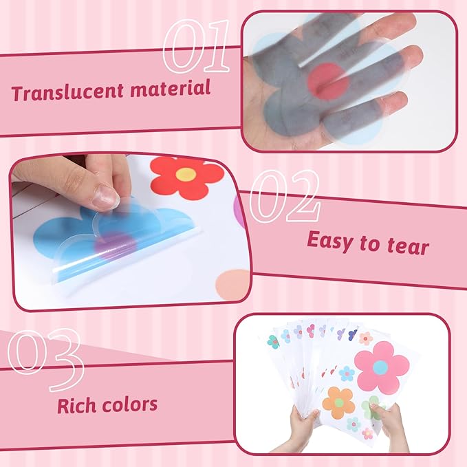 9 Sheets Colorful Flowers Wall Decals, Cute Daisy Self-Adhesive Wall Stickers, Removable Floral Wall Decor, Vinyl Peel and Stick Flower Sticker for Girls Teen Nursery Bedroom Dorm Kindergarten