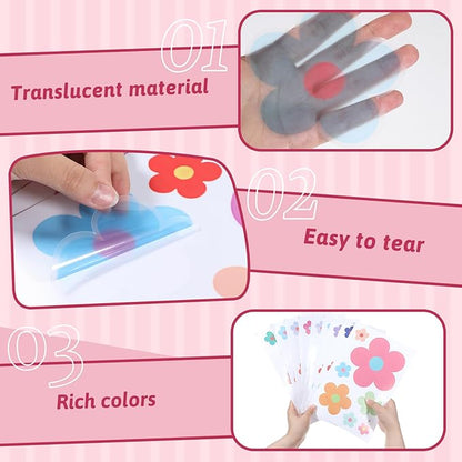 9 Sheets Colorful Flowers Wall Decals, Cute Daisy Self-Adhesive Wall Stickers, Removable Floral Wall Decor, Vinyl Peel and Stick Flower Sticker for Girls Teen Nursery Bedroom Dorm Kindergarten