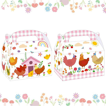 umoni Chicken Party Supplies Little Chick Birthday Favor Box 12PCS Chicken Theme Gift Box Farm Animals Treat Boxes for Barnyard Baby Shower Party Decor