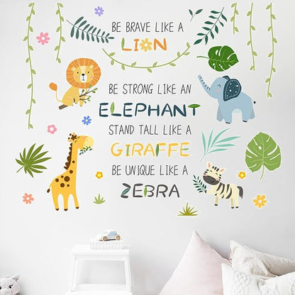 Cute Jungle Theme Wall Stickers Removable Animal Forest Wall Decals Elephant Monkey Lion Giraffe Zebra Peel and Stick Tropical Wall Art Decor for Nursery Bedroom Classroom (Green)