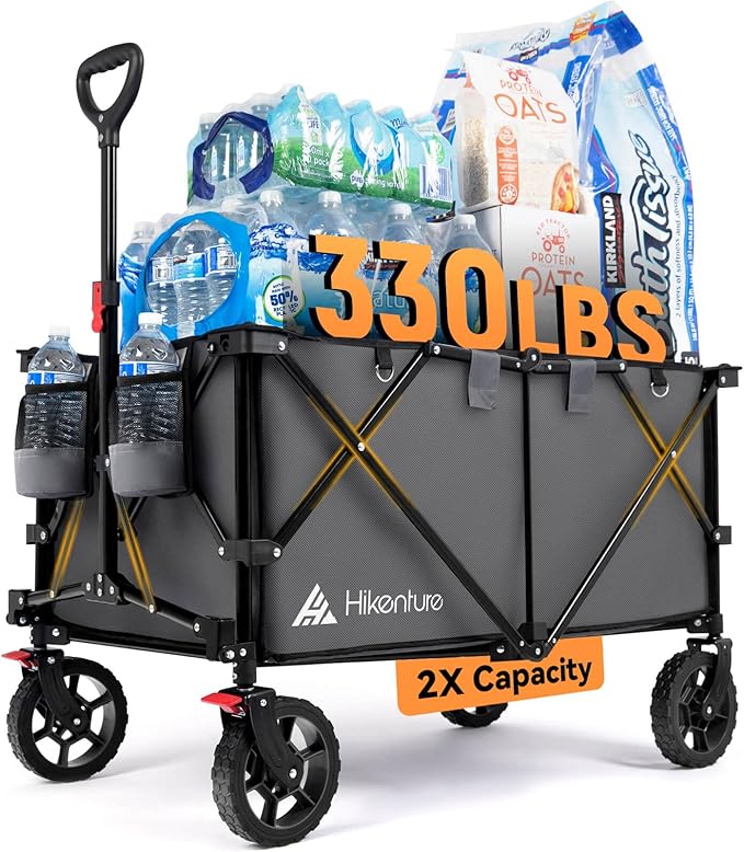 Hikenture Collapsible Wagon - 330LBS Capacity, Extra Large Foldable Wagon with All-Terrain Wheels, Utility Beach Cart for Outdoor Garden