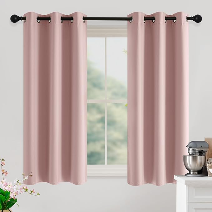 NICETOWN Blush Pink Room Darkening Curtains 54 Inches Long 2 Panels for Girls Room, Bedroom, Nursery Thermal Insulated Blackout Drapes Solid Grommet Noise Reducing Window Curtains, W40