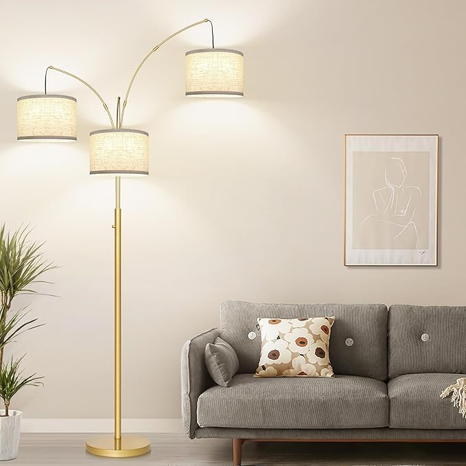 Dimmable Gold Floor Lamp, 3 Lights Arc Floor Lamps