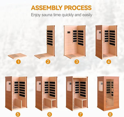HUGROVE Far Infrared Wooden Sauna, Bluetooth Speakers & 5 Heating Panel, 900W Aucoumea Klaineana Dry Sauna for Home, Intelligent Control Panel and Tempered Glass Door