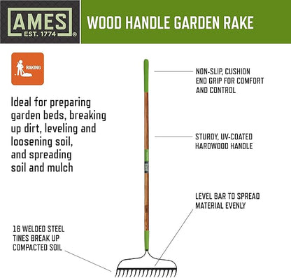 AMES 5-pc. New Homeowner Long Handle Tool Kit with Lawn Rake, Digging Shovel, Garden Rake, Border Spade, and Push Broom