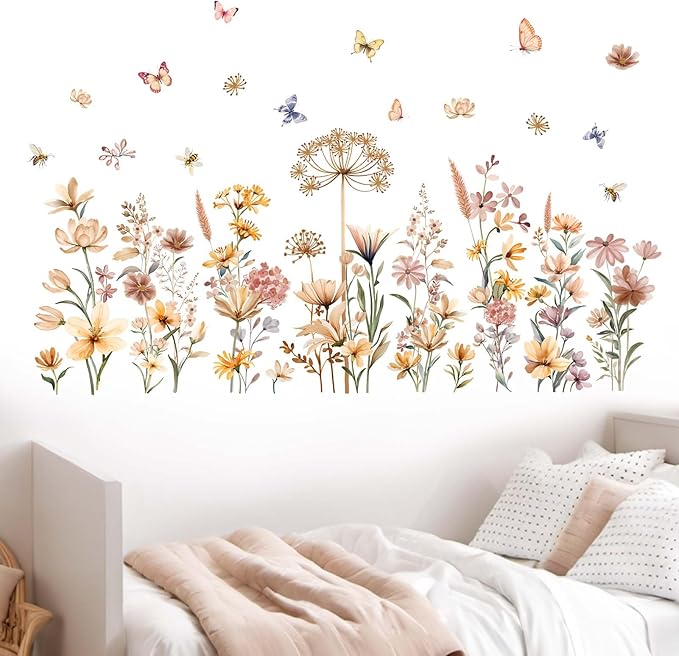 Boho Flower Wall Decals for Girls: Nursery Baby Room Peel and Stick Removable Wall Stickers for - Ages 1-12 Years Vinyl Wall Decor