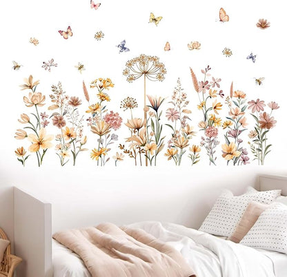 Boho Flower Wall Decals for Girls: Nursery Baby Room Peel and Stick Removable Wall Stickers for - Ages 1-12 Years Vinyl Wall Decor