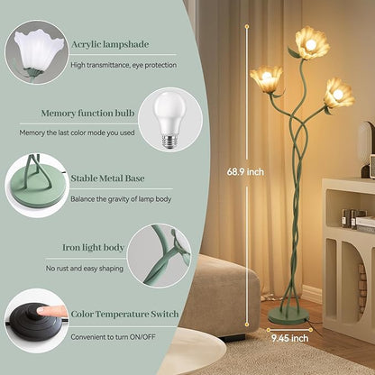 Vintage 3 Heads Flower Floor Lamp