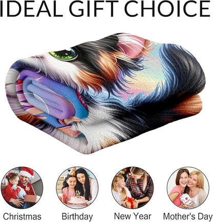 Personalized Blanket for Girls - Custom Cat Blankets for Cat Lovers - Comfy Plush Kitten Theme Stuff Gifts for Sofa, Living Room