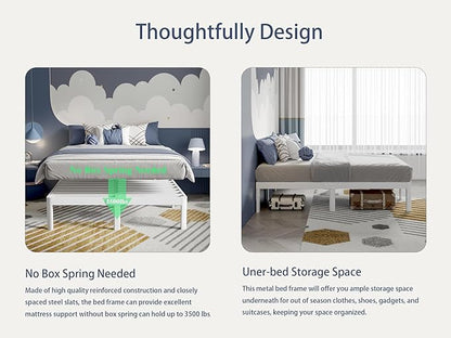 White Bed Frame Queen Size 12 Inch, Metal Queen Bed Frame No Box Spring Needed, Heavy Duty Steel Support 3500 LBS, DIY Headboard, Noiseless, Round Corner Legs, Storage Space, Easy Assembly