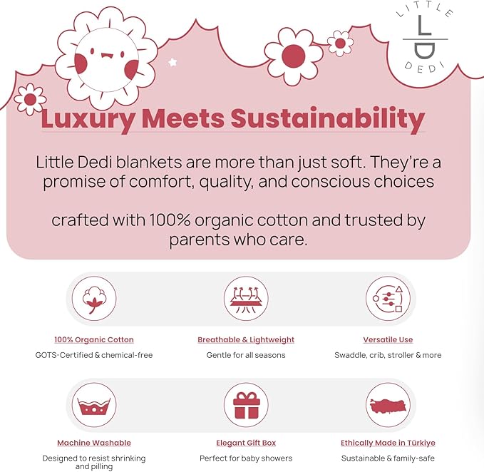 100% Organic Cotton Baby Knitted Blanket with Gift Box - Soft Toddler, Crib, Stroller Blanket - Neutral Swaddle and Receiving Blanket for Newborns, 30"x40", Amberglow