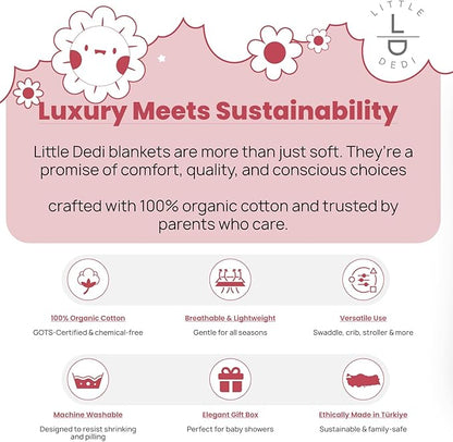100% Organic Cotton Baby Knitted Blanket with Gift Box - Soft Toddler, Crib, Stroller Blanket - Neutral Swaddle and Receiving Blanket for Newborns, 30"x40", Amberglow