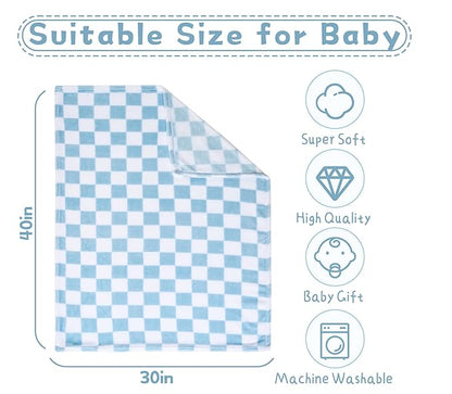 4 Pcs Baby Blankets, Fluffy Small Crib Blankets for Boys, Fleece Checkered Blanket, Toddler Receiving Blankets 30×40