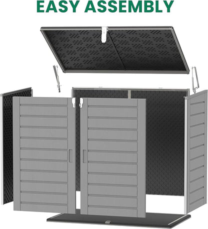 Outdoor Trash Can Storage Shed 4.6 x 4.1 FT, 304 Gallon Resin Shed with Lockable Doors & Lift Lid, Waterproof Outdoor Storage for Garden Tools, Cushions and Patio Equipment (Gary)