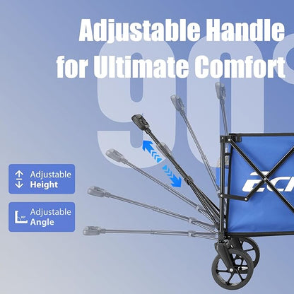 EchoSmile Collapsible Folding Wagon Cart 360lbs, Heavy Duty Garden Utility Cart with All Terrain Wheels, Large Capacity Outdoor Wagon for Camping, Beach, Shopping, Picnic (Blue)