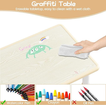 Kids Table and 4 Chairs Set, Height Adjustable Toddler Table and Chair Set for Ages 2-10, Graffiti Desktop, Non-Slip Legs, Arts & Crafts Table, Children Activity Table for Daycare Classroom Home