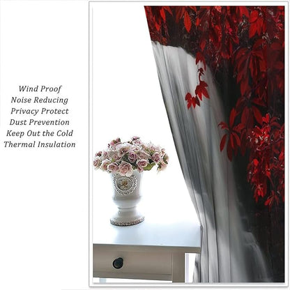 Red Forest Waterfall Blackout Windows Curtains, Waterfall Red Forest Black and Red Natural Landscape Print Window, for Living Room Bedroom 72x63in 2 Panels