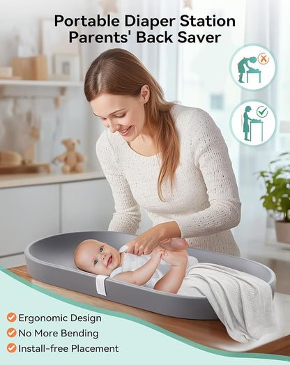 COMOMY Baby Changing Pad for Dresser - Wipeable Changing Pad with Restraining Belt, Waterproof, Soft, Lightweight and Portable, Easy to Clean for On The Go Diaper Change, Grey