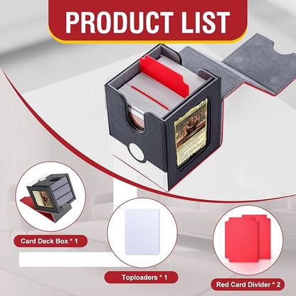 Collectible Trading Card Storage, Magnetic Card Deck Box, Magic Card Storage Box, MTG Deck Box with One Window (Red/White/Black)