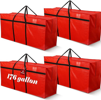 4 Pcs 176 Gallon Large Moving Bags with Zipper and Handles Foldable Storage Duffle Bags Heavy Duty Extra Large Totes for College Dorm Travel Clothes Blankets Bedding Moving (Red)