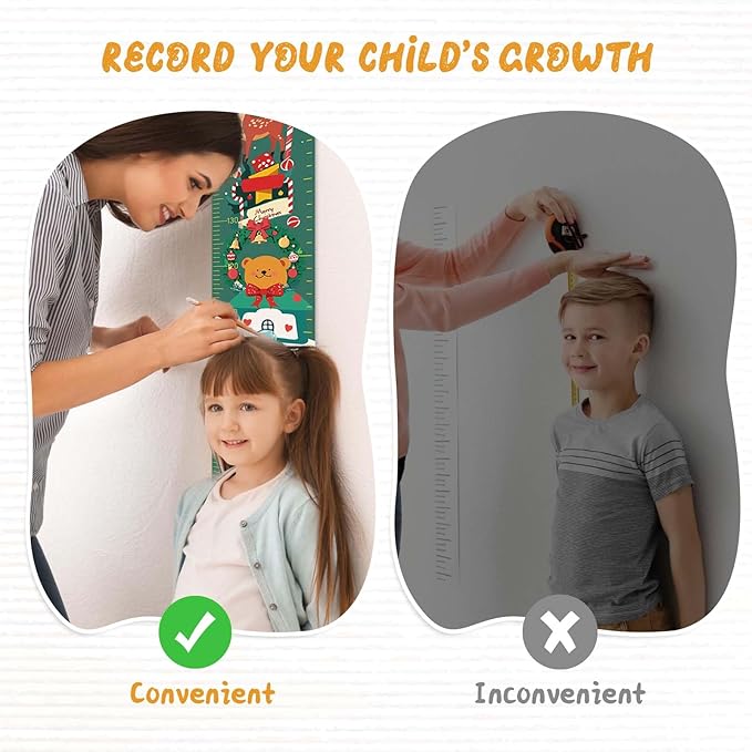 Personalized Name Growth Chart for Wall, Christmas Deer Height Chart, Waterproof Canvas Measure Wall Ruler Removable, Nursery Wall Decor for Baby Kids Toddlers,Christmas Gifts for Kid