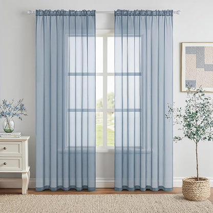MIULEE 2 Panels Solid Color Sheer Window Curtains Elegant Window Voile Panels/Drapes/Treatment for Bedroom Living Room (54X54 Inches Dusty Blue)
