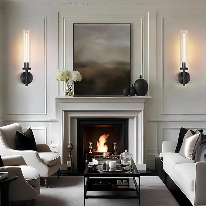 Modern Black Hardwired Wall Sconces 2 Pack, Indoor Wall Sconce, Copper and