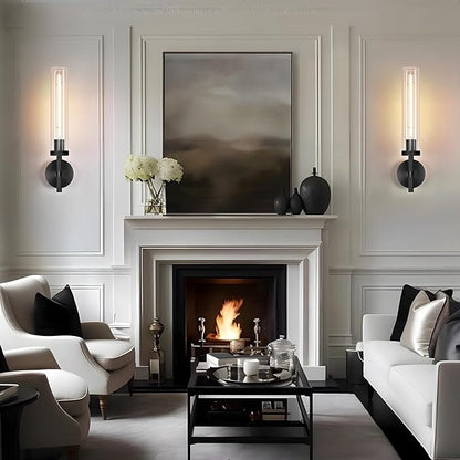 Modern Black Hardwired Wall Sconces 2 Pack, Indoor Wall Sconce, Copper and