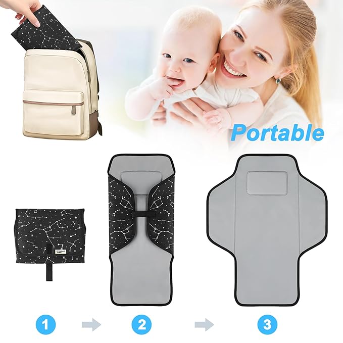 Portable Changing Pad Travel - Waterproof Compact Diaper Changing Mat with Built-in Pillow - Lightweight & Foldable Changing Station