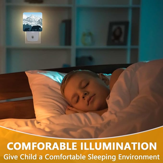Bear Mountains Night Light, Plug-into Wild Animals Forest Nightlight White LED