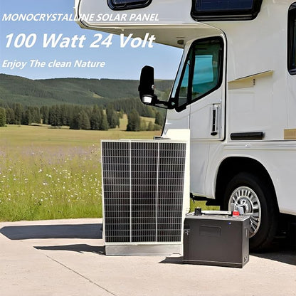 2pcs 100 Watt Monocrystalline Solar Panel High Efficiency 24V Solar Panel for RV, Camping, Off-Grid, Waterproof, Durable Outdoor Solar Charger for Emergency Power