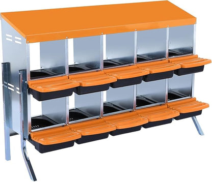10 Hole Chicken Nesting Boxes - Nesting Boxes Chicken with Roll Away Design & Lid Cover,Easy Egg Collection, Hen Roosting Nest, Durable Poultry Laying Boxes for Hens