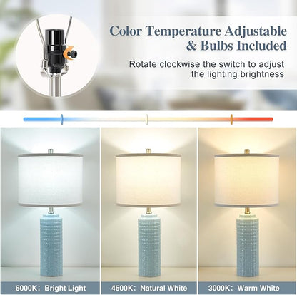 Luvkczc 24.8" Modern Ceramic Bedside Lamps Set of 2, Adjustable Color
