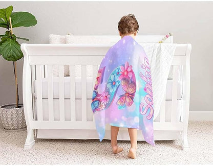 D-Story Ship Next Day, Personalized Baby Blanket with Name, Custom Baby Blanket for Kids, Butterfly Blankets in Easter Personalized Baby Gifts for Infant Newborn Shower