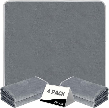 FUMMI 4 Pack Reusable Waterproof Incontinence Bed & Chair Pads, 22” x 21” Extra Heavy Absorbency, Soft Flannel Surface, Non-Slip, Machine Washable for Dogs, Adults & Babies (Solid Grey, 22“ ×21”)